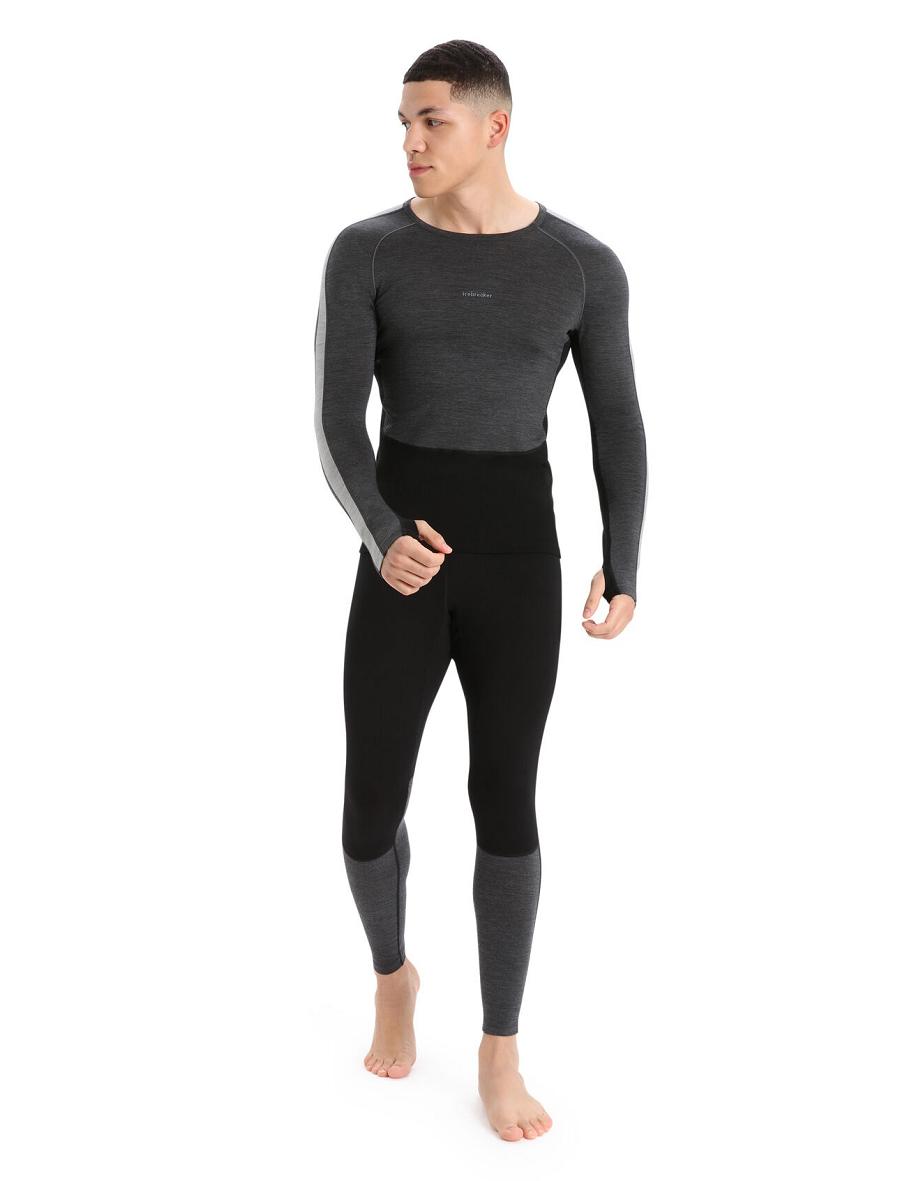 Icebreaker 200 ZoneKnit™ Merino Long Sleeve Crewe Férfi Base Layers Fekete | HU 1327GSOL